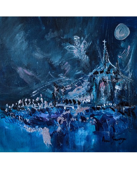 tableau abstrait bleu et argent