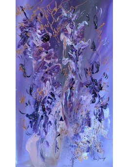 tableau abstrait violet fleurs
