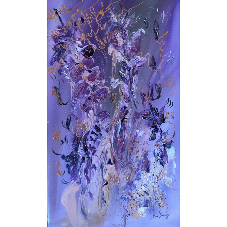 tableau abstrait violet fleurs