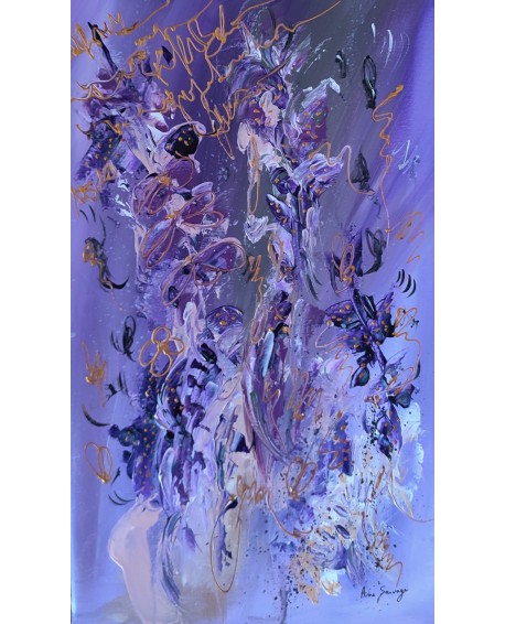 tableau abstrait violet fleurs