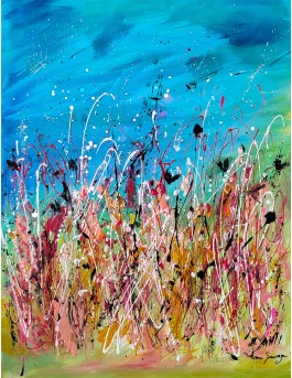 tableau abstrait bleu vert rouge orange couleurs joyeuses