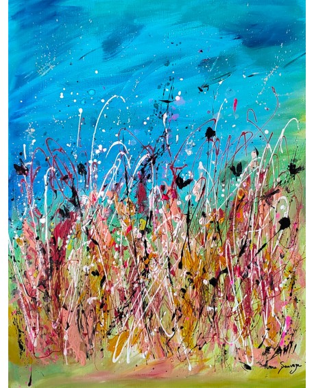 tableau abstrait bleu vert rouge orange couleurs joyeuses