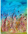 tableau abstrait bleu vert rouge orange couleurs joyeuses