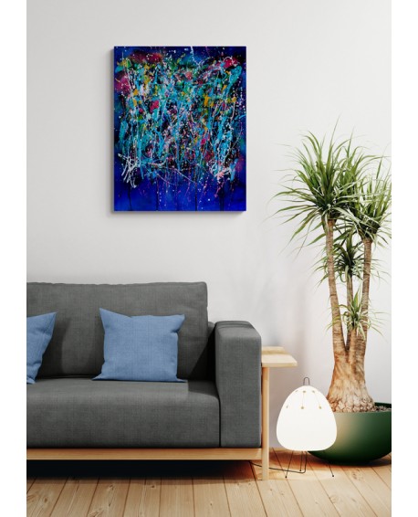 tableau abstrait moderne bleu éclatant