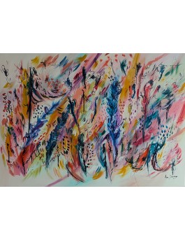 grand tableau abstrait multicolore