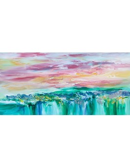tableau abstrait panoramique au couteau vert rouge