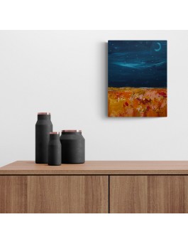 tableau abstrait bleu et orange nuit
