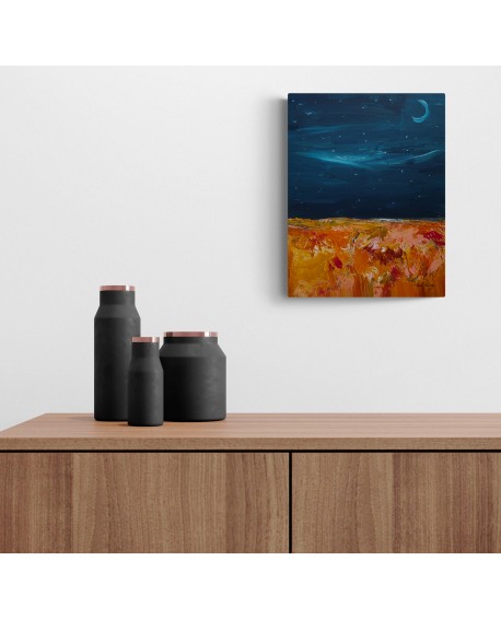 tableau abstrait bleu et orange nuit