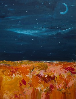 tableau-abstrait-bleu-orange-lune-nuit