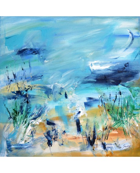 Océan - Tableau abstrait bleu mer sable