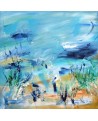 Océan - Tableau abstrait bleu mer sable
