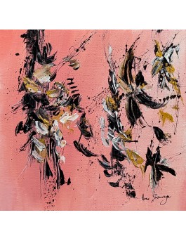 tableau abstrait rose noir or