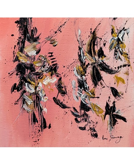 tableau abstrait rose noir or