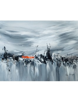 tableau abstrait gris noir orange argent
