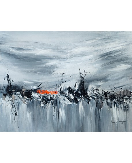 tableau abstrait gris noir orange argent
