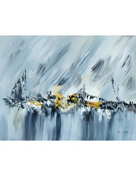 tableau abstrait gris jaune noir
