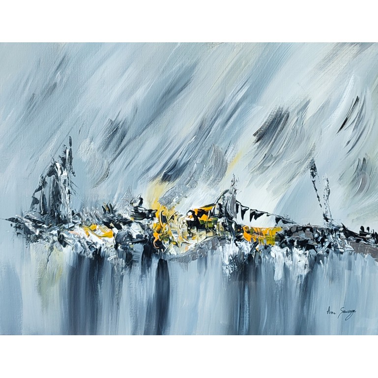 tableau abstrait gris jaune noir