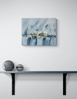tableau abstrait gris jaune noir argent