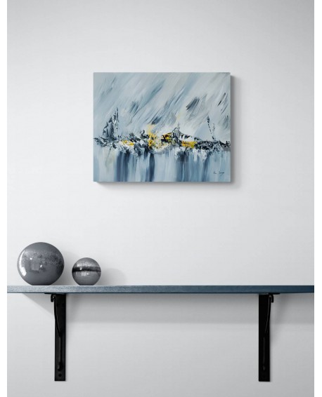 tableau abstrait gris jaune noir argent