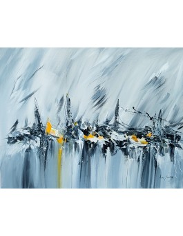 tableau abstrait gris jaune