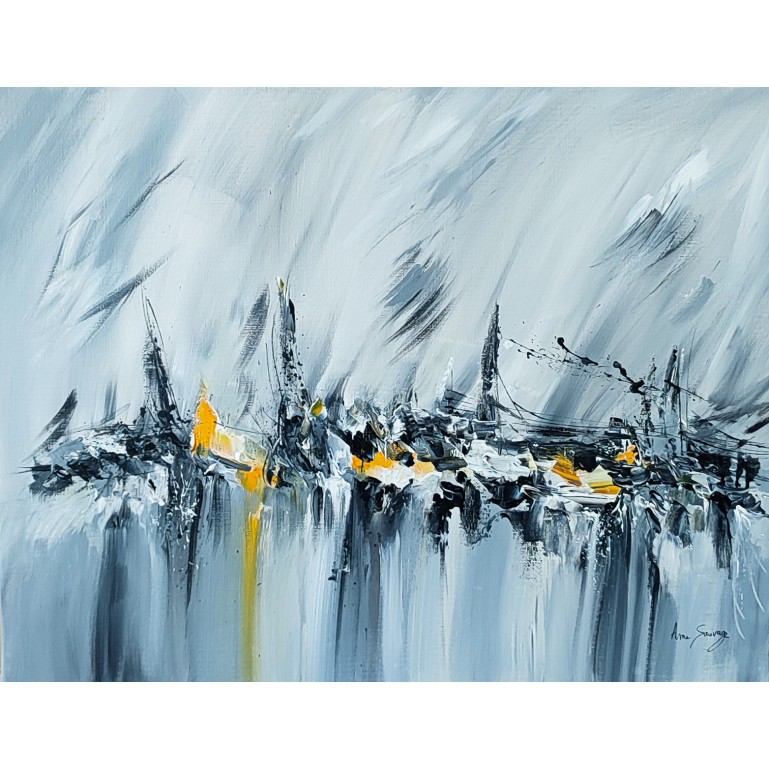 tableau abstrait gris jaune