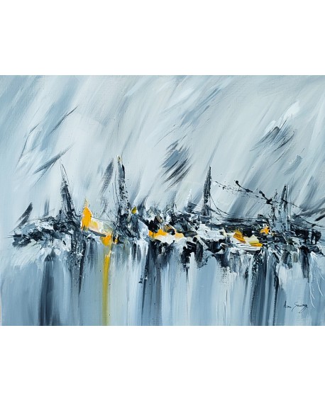 tableau abstrait gris jaune