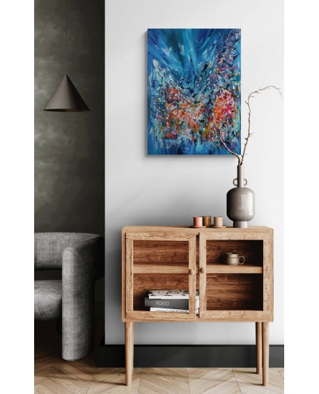 tableau abstrait contemporain fleurs