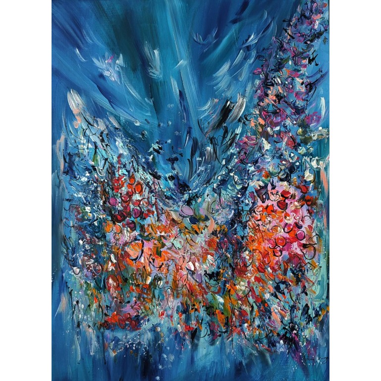 Tableau abstrait vertical fleurs
