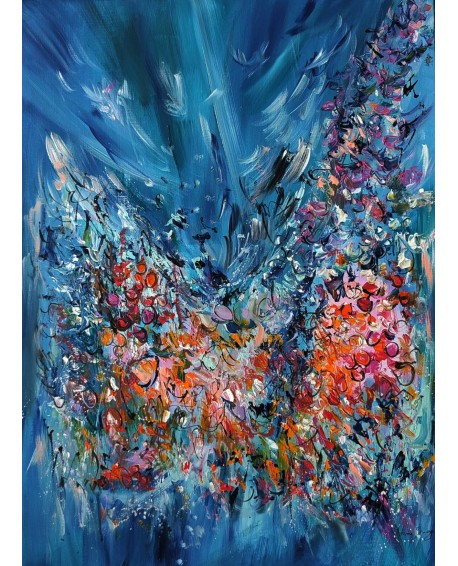 Tableau abstrait vertical fleurs