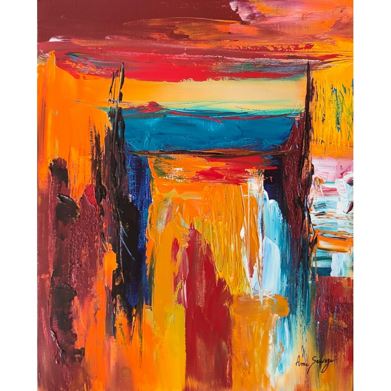 tableau abstrait rouge orange couleurs chaudes