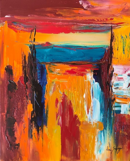 tableau abstrait rouge orange couleurs chaudes