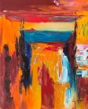 tableau abstrait rouge orange couleurs chaudes