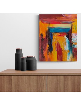 tableau abstrait rouge orange couleurs chaudes