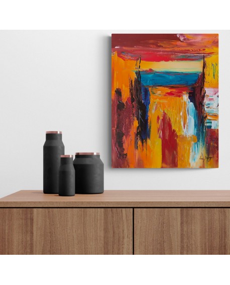 tableau abstrait rouge orange couleurs chaudes