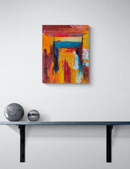 tableau abstrait couleurs chaudes rouge orange jaune texture