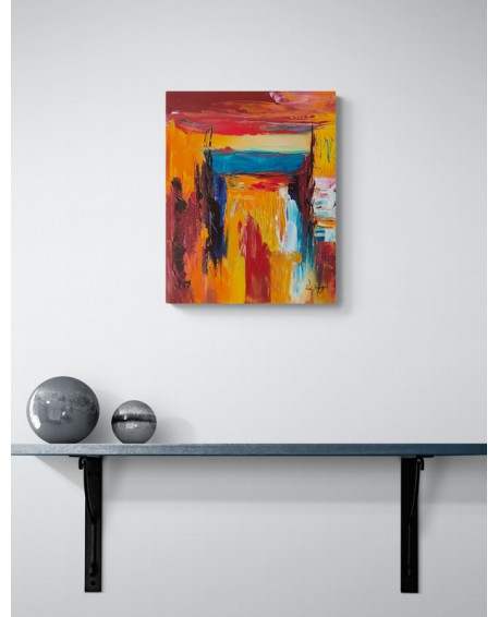 tableau abstrait couleurs chaudes rouge orange jaune texture