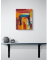 tableau abstrait couleurs chaudes rouge orange jaune texture