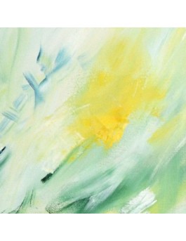 Tableau abstrait vert et jaune au couteau