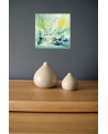 Tableau abstrait vert et jaune au couteau