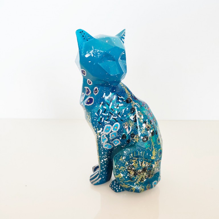 statue chat pop art bleu