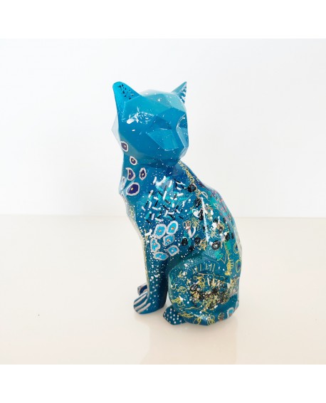 statue chat pop art bleu