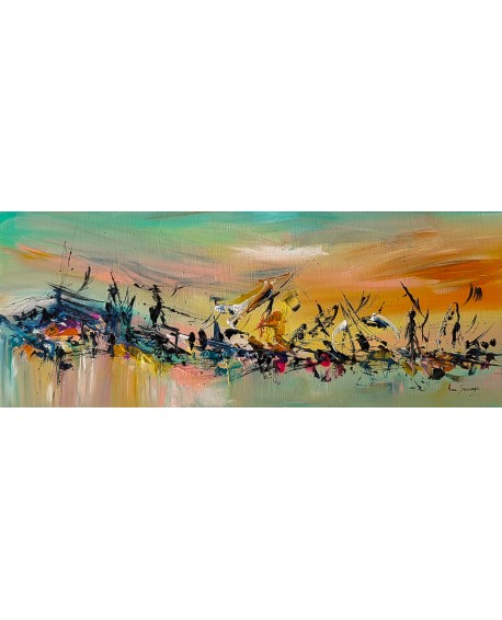 tableau abstrait panoramique multicolore