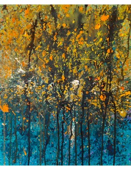 tableau moderne bleu jaune dripping
