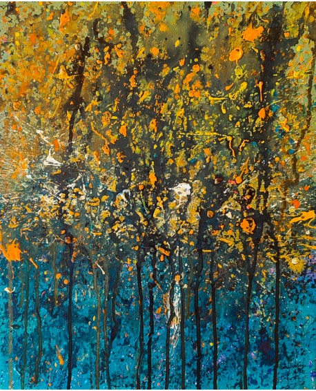 tableau moderne bleu jaune dripping