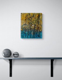 tableau abstrait jaune et bleu
