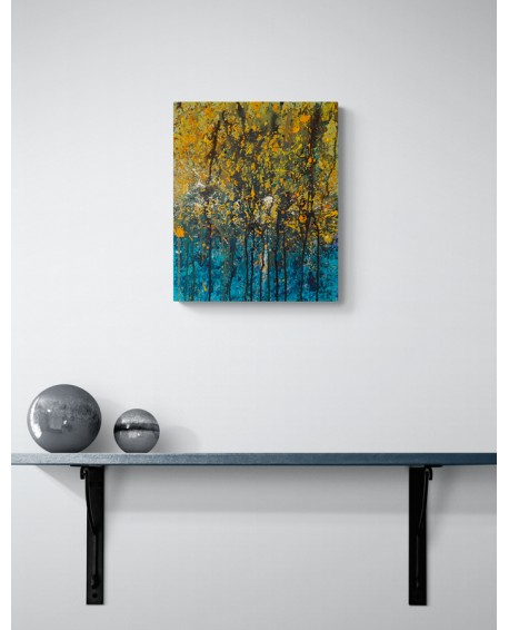 tableau abstrait jaune et bleu