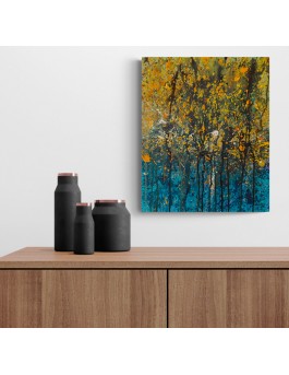tableau moderne jaune bleu dripping