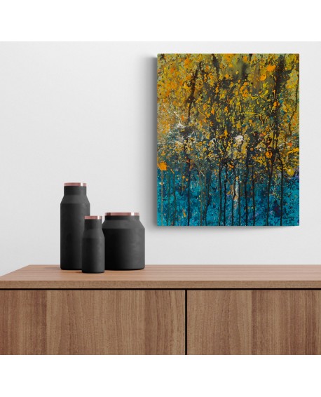 tableau moderne jaune bleu dripping