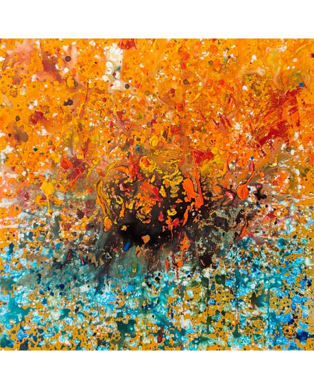 tableau abstrait orange jaune bleu