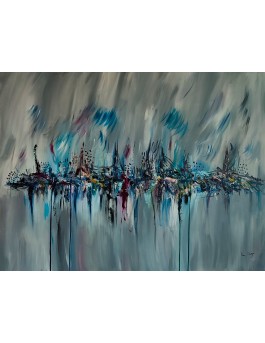 grand tableau abstrait gris bleu